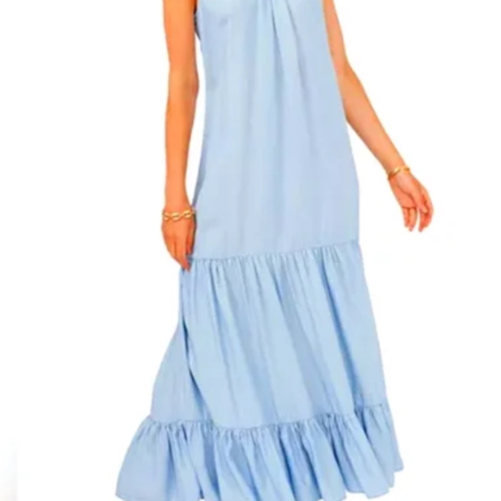 VINCE CAMUTO Women’s Sleeveless Tiered Maxi Dress Size L Arctic Surf